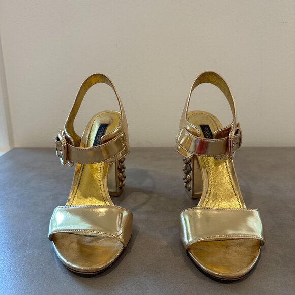Dolce & Gabbana Gold Leather Heels - Picture 3 of 7
